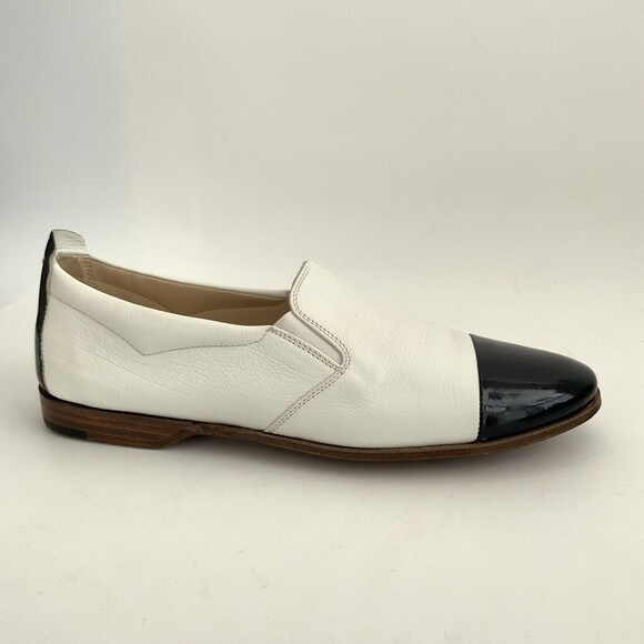 Gravati Loafers Size 6.5M White Blue All Leather Hand Made Cap-toe Italy - Picture 2 of 12
